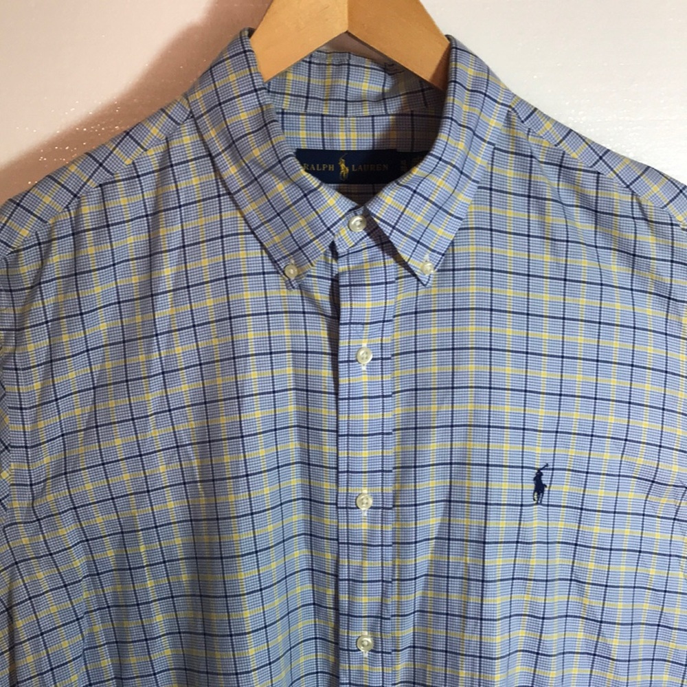 Polo Ralph Lauren Blue Plaid Performance Classic Fit Long Sleeve Shirt Mens XL